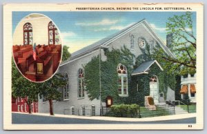 Gettysburg Pennsylvania~Presbyterian Church & Lincoln Pew~Vintage Linen Postcard