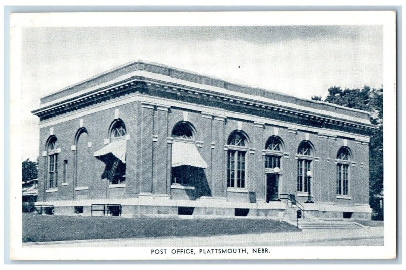 Plattsmouth Nebraska NE Postcard Post Office Building Scene Street c1930's