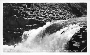 Salmon Jumping Punch Bowl Falls West Fork of Hood River real Photo - Mt Hood,...