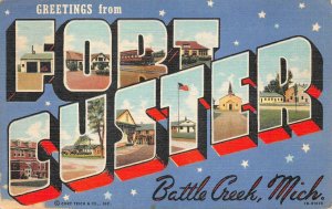 FORT CUSTER BATTLE CREEK MICHIGAN LARGE LETTER MILITARY POSTCARD 1944