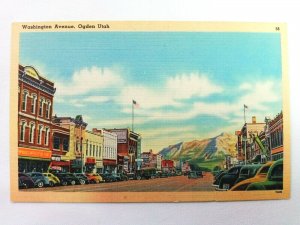 Vintage Postcard 1930's Washington Avenue Ogden Utah UT Town Scene