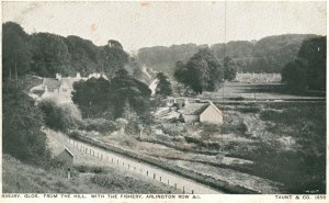 Vintage Postcard 1910s Bibury Glos. from Hill with Fishery Arlington Row England