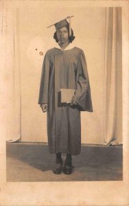 RPPC YOUNG WOMAN IN GRADUATION GOWN TEXAS BLACK AMERICANA REAL PHOTO POSTCARD