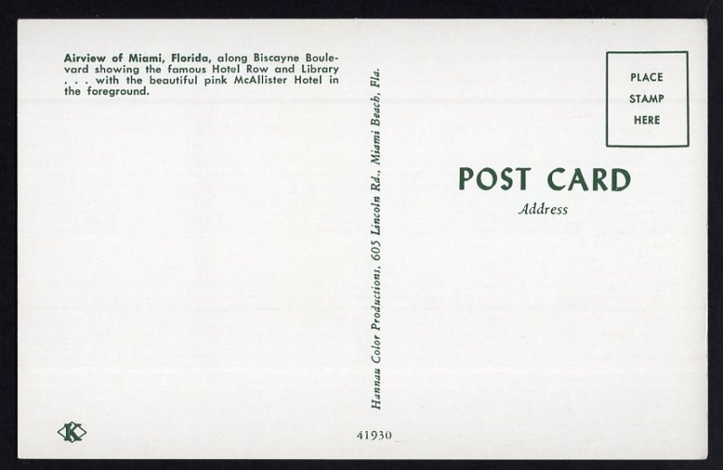 Florida MIAMI Airview Biscayne Blvd Hotel Row Library McAllistor Hotel - Chrome