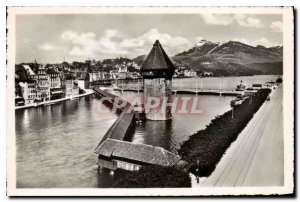 Postcard Modern Lucerne Chapel Bridge and Water Tower