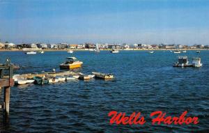 WELLS HARBOR, ME  Maine   FISHING BOATS-Dock & Homes on Wells Beach    Postcard