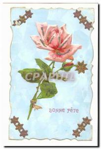 Old Postcard Fancy Bonne fete (pink flower)