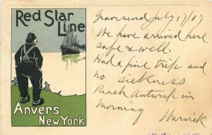 Advertising 1907 Red Star Steamship Postcard artist impression New York 12548