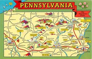 Pennsylvania The Keystone State Map Postcard PA