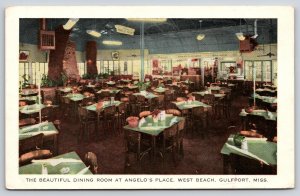 Interior~Gulfport Mississippi~Dining Room @ Angelo Place Restaurant~Vtg Postcard