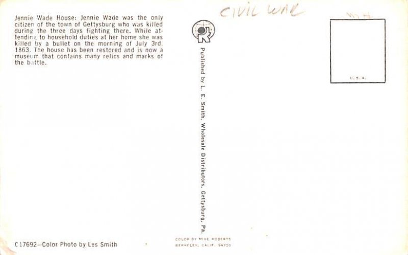 Jennie Wade House Civil War Postcard