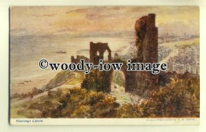 ar0181 - Hastings Castle Ruins & Sea Behind, Artist - W.H.Borrow - Postcard