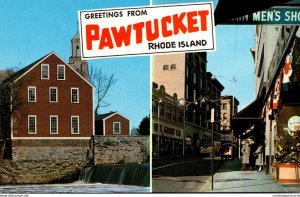 Rhode Island Pawtucket Greetings Showing Main Street and Old Slater Mill