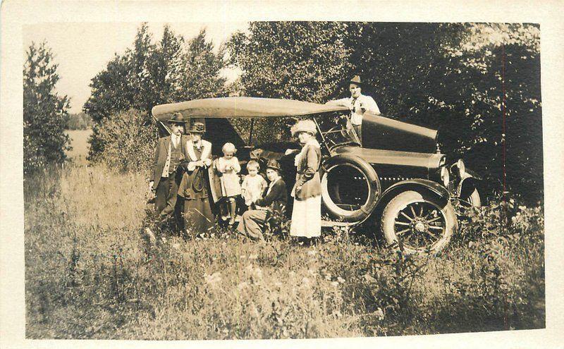 C-1910 Famiy Auto Trip Wildflower Group Photo RPPC real photo postcard 10042