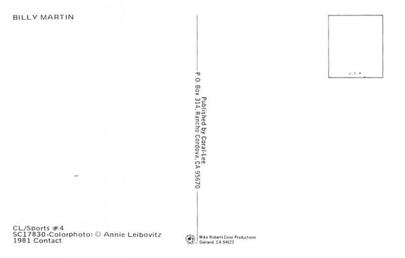 Baseball Postcard Base Ball Post Card  Billy Martin Baseball Postcard Base Ba...