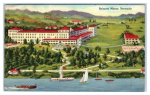 HAMILTON, BERMUDA ~ Birdseye BELMONT MANOR HOTEL c1940s Linen Postcard