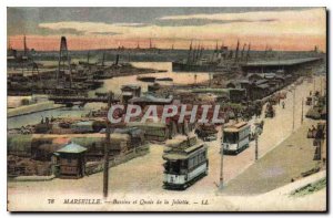 Postcard Old Marseille basins and docks of Joliette Trams Ferries