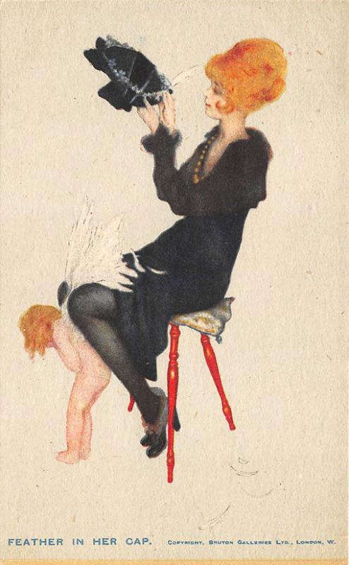 Raphael Kirchner Feather in Her Cap Cupid Signed Postcard