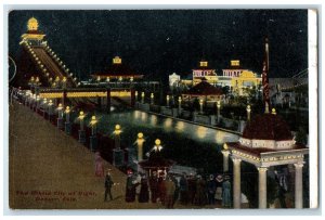 1909 The White City At Night Lampposts Scene Denver Colorado CO Stars Postcard