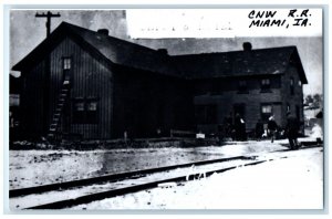 c1920's CNW RR Miami Iowa Vintage Rail Train Depot Station RPPC Photo Postcard