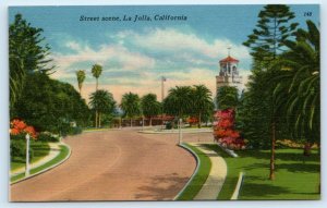 LA JOLLA, CA California ~ RESIDENTIAL STREET SCENE  c1940s Linen Postcard