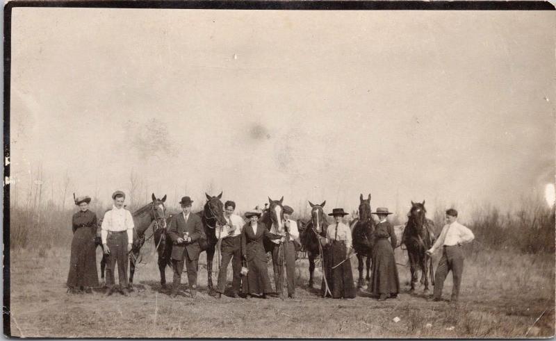 Portrait of Adults w/ Horses Photographer Camera Unused Real Photo Postcard E26