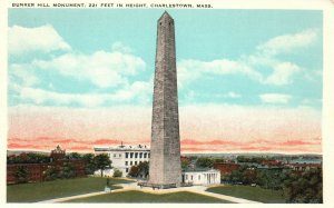 Vintage Postcard 1920's Bunker Hill Monument Charlestown MA Massachusetts