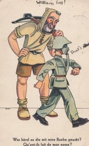 William Tell Cartoon Caricature Military Antique Old Comic Humour Postcard