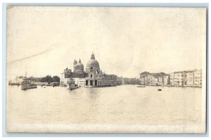 c1920s Scene of Small Ship Canoe Boat in River Venice Italy RPPC Photo Postcard
