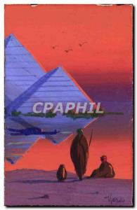 VINTAGE POSTCARD Egypt Pyramid (drawing painted with the 