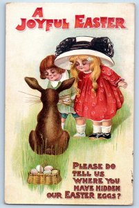 c1910's Easter Children Bunny Rabbit Eggs Basket Embossed New York NY Postcard