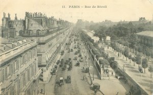 Paris France Rue de Rivoli, Aerial View, Old Cars B&W Postcard Unused