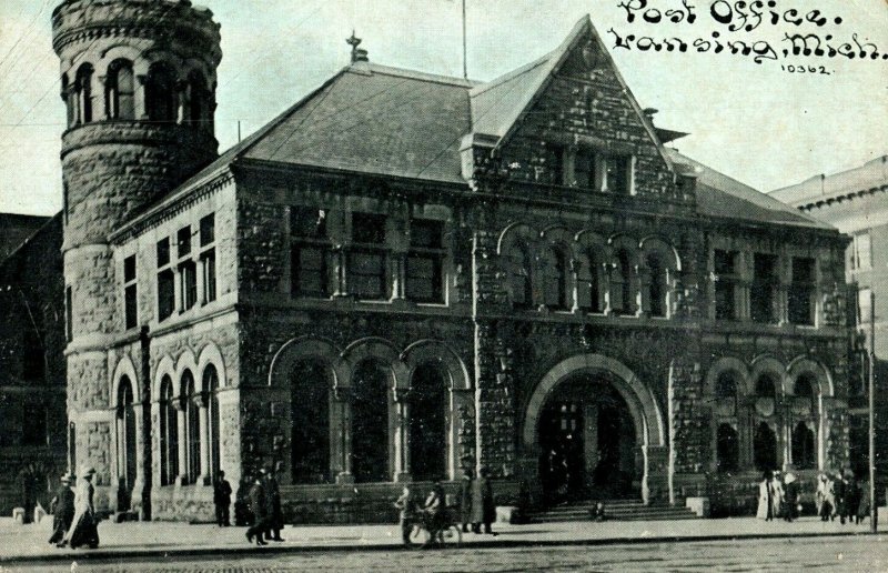 C 1905-10 Blue Sky Post Office Lansing, Mich Postcard F80 