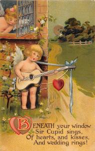 F31/ Valentine's Day Love Holiday Postcard 1909 Iowa Child Guitar Cupid 4