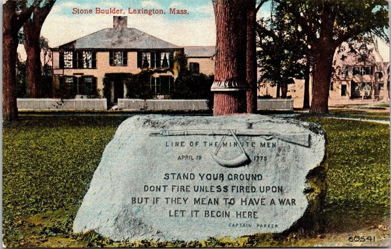 Stone Boulder Lexington Mass Valentine Souvenir Co New Postcard Vintage UNP Vtg 