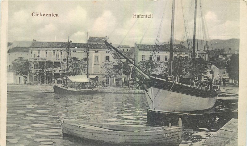 Postcard Croatia Cirkvenica Hafenteil sea boat sail fishing