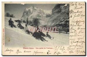 Old Postcard of Sports Ski & # 39hiver Part sled