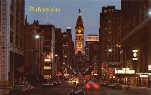 Twilight scene of Broad Street and City Hall Philadelphia, Pennsylvania PA