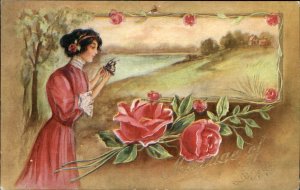 Valentines Beautiful Woman Butterfly Embossed WINSCH c1900-20s Vintage Postcard