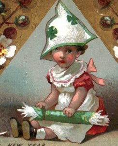 1880s Victorian Christmas New Year's Cards Children Toys Pets Set Of 8 P112