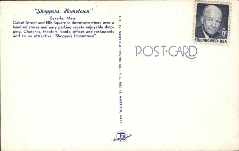 Beverly Massachusetts MA Cabot Street Classic 1950s Cars Vintage Postcard