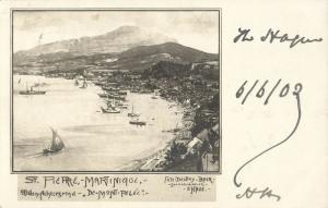 martinique, ST. PIERRE, Panorama with Mount Pelée (1902) Rare Dutch Edition RPPC