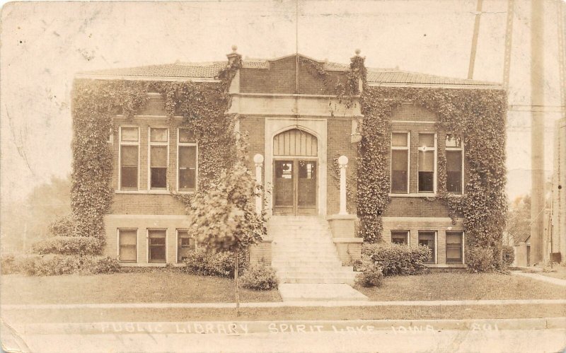 G27/ Spirit Lake Iowa RPPC Postcard 1930 Public Library Building 6
