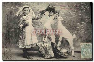 Postcard Old Goat Child and Bicquot Bicquette High School Dressage