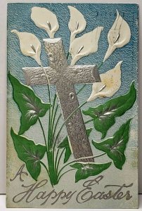 Easter Silver Cross & Lilies 1909 Middletown NY to Napanoch Postcard A9