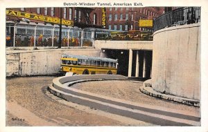 MI, Michigan  DETROIT-WINDSOR TUNNEL  Bus~American Side  ca1920's Postcard