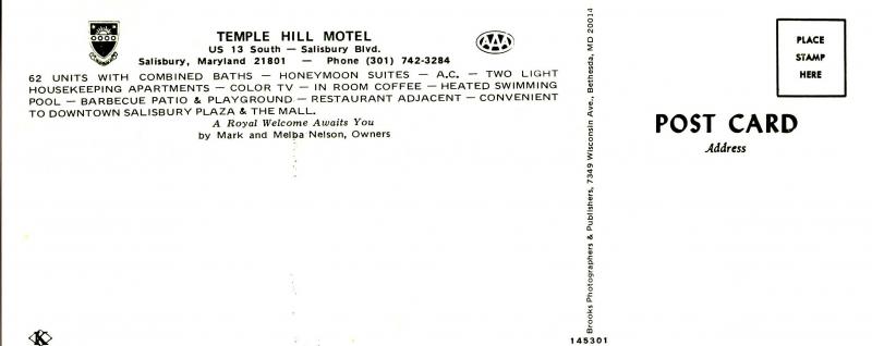 MD - Salisbury. Temple Hill Motel (3.5 X 8.25). 