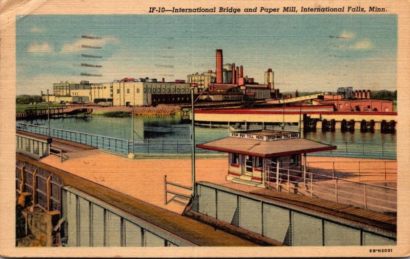 Minnesota International Falls International Bridge and Paper Mill 1954 Curteich