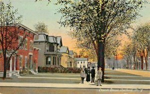 CORTLAND NEW YORK~CHURCH STREET-RESIDENTIAL-RESIDENTS ON SIDEWALK~1910s POSTCARD