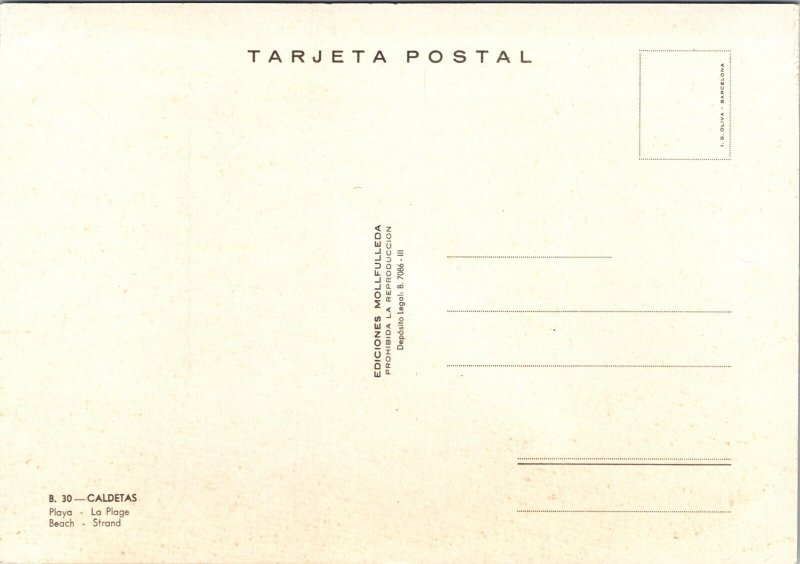 Sunbathers at the Beach Strand Caldetas Spain Postcard